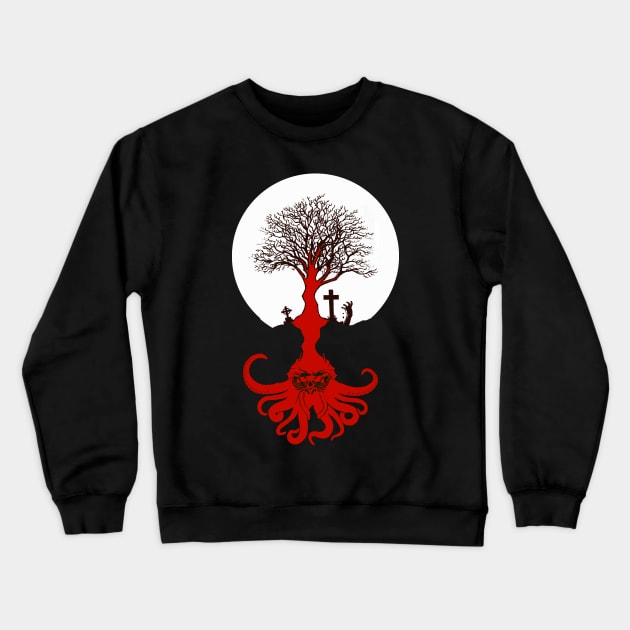 Cthulhu Is Everywhere- Ancient Lovecraft Mythos Tree Crewneck Sweatshirt by IceTees